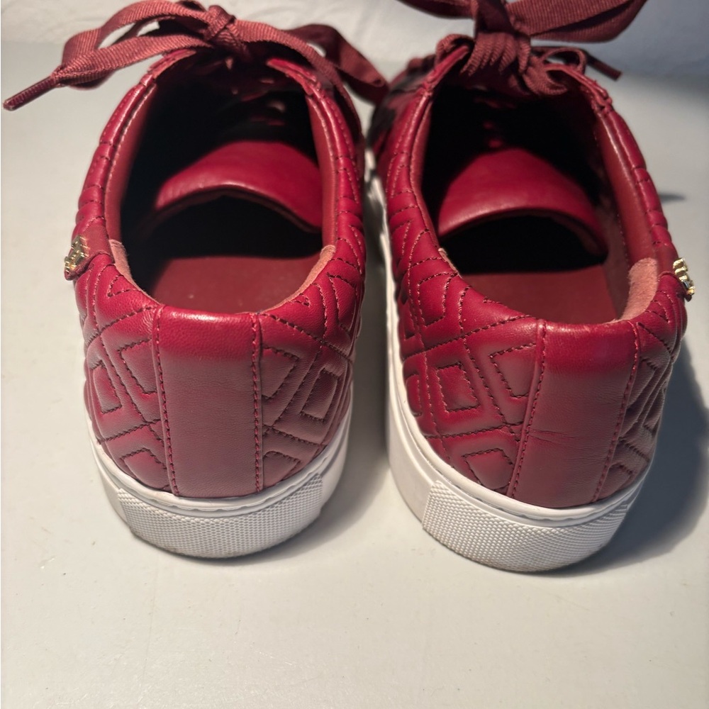 Tory Burch Maroon Red Sneakers with Quilted Geometric Design - Picture 3 of 8